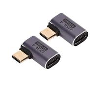 HUSHUI Type C Male to Female Right Angle Connector Compact 90 Degree Adapter for Fast Charging and Data Transmission 100W 40Gbps Aluminum Alloy 2 Pack