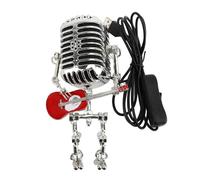 HUSHUI Vintage Microphone Guitar Robot Table Lamp, Aluminum Retro Metal Robot Night Light with Focused Beam for Bedroom Desk Home Decor (Red)