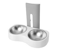 HUSHUI Wall Mounted Pet Feeding Bowl Adjustable Height Double Bowls Anti Tip Design for Cats and Dogs Stainless Steel 12.7 X 12.1 X 6.1in (Grey White)