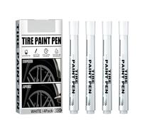 HUSHUI White Oil Based Tire Paint Marker Pen for Auto Rubber Tyre Tread, Fade Resistant for Artists, Students, Teens, Adults, 4 Pack