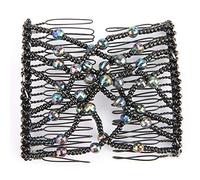 HUSHUI Women Girl Magic Easy Hair Beads Stretchy Comb Clip for All Hair Types - Durable Plastic 8.5 * 7.5cm in Blue and Purple (Black)