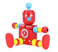 HUSHUI Wooden Robot Toys Cute Flexible Learning & Educational Gift for Kids Children 9.5cm Red Blue Green Yellow (Red)