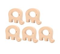 HUSHUI Wooden Teether Toys Natural Beech 5Pcs Set for Baby Teething Relief - Durable Safe Non- Playtime Accessories (Elephant)