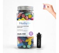Hushy Premium Foam Earplugs for Sleep, 120-Pack - 38dB Noise Cancelling Ear Plugs, Ultra Soft Hypoallergenic Earplugs for Sleeping, Studying & Travel with Carry Case (Multi-Colour)
