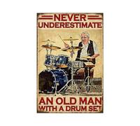 Husienzn Retro Tin Sign Metal Poster Vintage Wall Decor, An Old Man with a Drum Set, for Pub Restaurants Cafe Club Bar Home Room Plaque Man Cave Wall 8x12 Inch