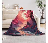 HUSITI Japanese Mountains Sun Decor Throw Blanket,Flannel Soft Home Decor for Women Men Birthday Gifts, GentleSoft Cozy Fruit Pattern Blankets for Couch Bed Camping,50"x60"