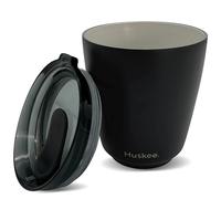 HUSKEE 8oz Stainless Steel Coffee Cup - Reusable, Stackable & Insulated Cup with Lid - No Spill Ceramic-Lined Travel Cups for Hot Drinks, Gift for Coffee Lovers & On-The-Go - Black