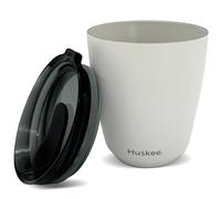 HUSKEE 8oz Stainless Steel Coffee Cup - Reusable, Stackable & Insulated Cup with Lid - No Spill Ceramic-Lined Travel Cups for Hot Drinks, Gift for Coffee Lovers & On-The-Go - White