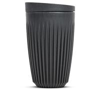HUSKEE Coffee Cups with Lids - Reusable Coffee Cup with Unique Fins for Espresso, Cappuccino, Americano, Mocha - Insulated & Portable Latte Cups Made with Repurposed Coffee Husks (Charcoal, 12oz)