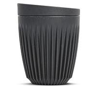 HUSKEE Coffee Cups with Lids - Reusable Coffee Cup with Unique Fins for Espresso, Cappuccino, Americano, Mocha - Insulated & Portable Latte Cups Made with Repurposed Coffee Husks (Charcoal, 8oz)