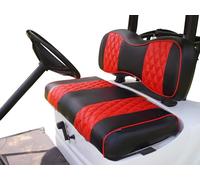 Huskey 4PCS Golf Cart Front/Rear Seat Covers for Club Car DS 2000.5 UP G&E Models Custom Two-Tone Black/Red Diamond Stitching with Red Piping, Marine Grade Vinyl Material, Staple on Design