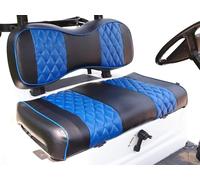 Huskey 4PCS Golf Cart Front/Rear Seat Covers for EZGO RXV 2008-UP G&E Models Custom Two-Tone Black/Blue Diamond Stitching with Blue Piping, Marine Grade Vinyl Material, Staple on Design