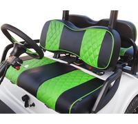 Huskey 4PCS Golf Cart Front/Rear Seat Covers for EZGO RXV 2008-UP G&E Models Custom Two-Tone Black/Limegreen Diamond Stitching with Limegreen Piping, Marine Grade Vinyl Material, Staple on Design