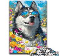 Huskies And Flowers 1000 Piece Jigsaw Puzzle for Adults And Teenagers,Staycation Kill Time Every Piece Is Unique - Challenging Family Fun Game (50x75cm)