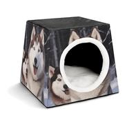Huskies Cat Bed for Indoor Cats - Foldable Cat & Dog House with Removable Cozy Cushion, Waterproof Oxford Washable Pet House for Small Pets 13.8" X 13.8" X 11.8"