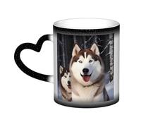Huskies Coffee Mug with Handle 11 Oz, Color Changing Cups In The Sky, Heat Sensitive Magic Funny Art Mug, Unique Coffee Tea Cup Porcelain Mugs Gift for Women Men Black
