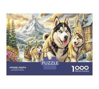 Huskies in Mountain View 1000 Piece Classic Jigsaw Puzzle Nature Pet Puzzle for Adults Recycled Cardboard Adult Educational Challenge Fun Present Home Activity Great Gift for Beginners 38x26cm/1000pcs