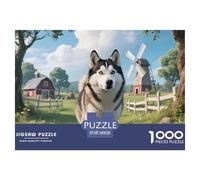 Huskies Jigsaw Puzzles Puzzle for Adults Kids. 1000 Pieces Pet Dog Whimsical Challenge Toy Educational Games Home Decoration for Educational Games Gifts 38x26cm/1000pcs
