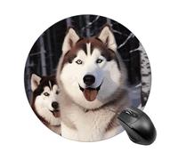 Huskies Round Mouse Pad, Non-Slip Rubber Base Waterproof Washable, Computer Mouse Mat for Office Gaming Studying, Premium-Textured Durable Portable Circle Mousepad for Desktop PC Notebook