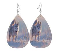 Huskies running in the snow Women's Teardrop Leather Earrings - Lightweight PVC Dangle Earrings, 925 Silver Hooks, Double-Sided Prints | Hypoallergenic Gift