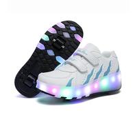 HUSKSWARE Children's LED Roller Skate Shoes 2-in-1 Adjustable Sneakers with Retractable Wheels for Boys and Girls Black Pink White EU 27-101
