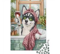 Husky Bath Time Puzzle 1000 Pieces for Adults, Pet Inspired Challenge for Quiet Indoor Fun 38x26cm/1000pcs