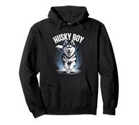 Husky Boy Cute Cartoon for Dog Owners | Mens Siberian Husky Pullover Hoodie