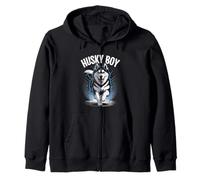 Husky Boy Cute Cartoon for Dog Owners | Mens Siberian Husky Zip Hoodie