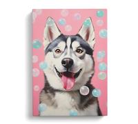 Husky Bubble Gum Painting Canvas Print | Gallery Wrapped 30mm Frame Wall Art | 30x20 inches | Ready to Hang | Modern Picture | Living Room Bedroom Lounge Office