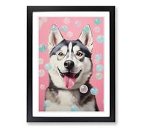 Husky Bubble Gum Painting Framed Print | A2 Black Framed Wall Art | Ready to Hang | Modern Animal Picture | Living Room Bedroom Lounge Office