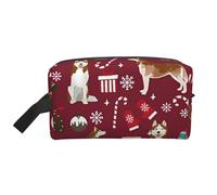 Husky Candy Canes Stockings Holiday Dog RubyLarge Capacity Cosmetic Organizer，Travel Makeup Bag for Women
