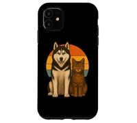 Husky Cat Retro Sunset Pet Best Friends Case for iPhone 11