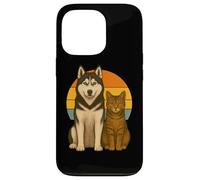 Husky Cat Retro Sunset Pet Best Friends Case for iPhone 13 Pro