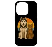 Husky Cat Retro Sunset Pet Best Friends Case for iPhone 14 Pro