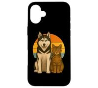 Husky Cat Retro Sunset Pet Best Friends Case for iPhone 16 Plus