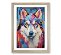 Husky Constructivism Framed Print | A2 Oak Framed Wall Art | Ready to Hang | Modern Animal Picture | Living Room Bedroom Lounge Office