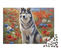 Husky Dog 1000 Piece Jigsaw Puzzle Paper for Adults Wildflower Field Scenery Relaxing Focus Home Decor Gift 38x26cm/1000pcs