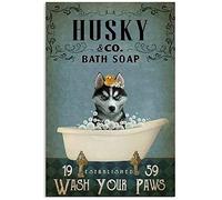Husky Dog Bath Soap Bathroom Metal Tin Sign,Wash Your Paws Super Durable Bathroom Retro Plaque Posters Cave Bar Ornaments Kitchen Home Decoration 8X12 Inch