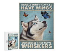 Husky Dog & Butterfly Angel Theme 500 Piece Jigsaw Puzzle for Adults - Thoughtful Memorial Puzzle for Husky Owners, Soothing Puzzle for Dog Lovers and Pet Remembrance