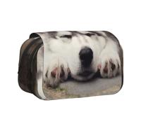 Husky Dog Double Clamshell Pen Case Portable Pencil Pouch With Zipper