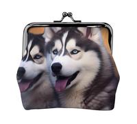 Husky Dog Full Double-Sided Printed Pattern Women's and Girls' Fashionable Leather Kiss Lock Coin Purse Card Bag