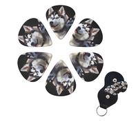 Husky Dog Guitar Picks 6 Pack 3 Different Thickness Celluloid Guitar Plectrums with Guitar Pick Holder Personalized Guitar Pick for Acoustic Guitar, Electric Guitar, Bass, Ukulele