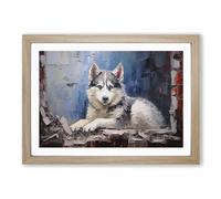 Husky Dog Hard Edge Framed Print | A2 Oak Framed Wall Art | Ready to Hang | Modern Animal Picture | Living Room Bedroom Lounge Office