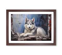 Husky Dog Hard Edge Framed Print | A2 Walnut Framed Wall Art | Ready to Hang | Modern Animal Picture | Living Room Bedroom Lounge Office