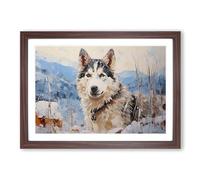Husky Dog Impressionism Framed Print | A2 Walnut Framed Wall Art | Ready to Hang | Impressionist Animal Picture | Living Room Bedroom Lounge Office