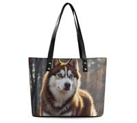 Husky Dog Leather Tote Bag for Women Work Shoulder Purses with Zipper Waterproof Large Computer Shoulder Bag Fashion Ladies Shoulder Handbag Reusable Shopping Bags