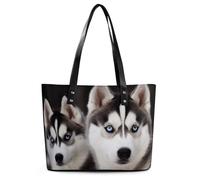 Husky Dog Leather Tote Bag for Women Work Shoulder Purses with Zipper Waterproof Large Computer Shoulder Bag Fashion Ladies Shoulder Handbag Reusable Shopping Bags