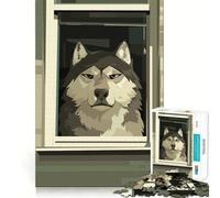 Husky Dog Looking Out Window Art Jigsaw 1000 Pieces for Teenagers Brain Exercise Clean Joint Home Activity Night Fun (38x52cm)