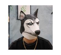 (Husky dog mask) Raptor Mask with Fur Original Furri Dragon Dinosaur Head Latex Mascara