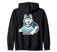 Husky Dog Mom Lap The Best Spot Canine Lover Zip Hoodie